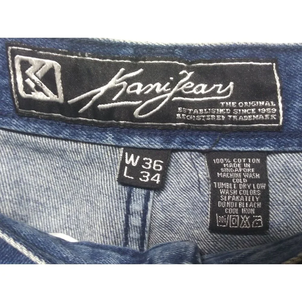 KARL KANI Jeans Mens 36X33 Blue Baggy Loose 90s Hip Hop VINTAGE Embroidered Y2K - Picture 7 of 10